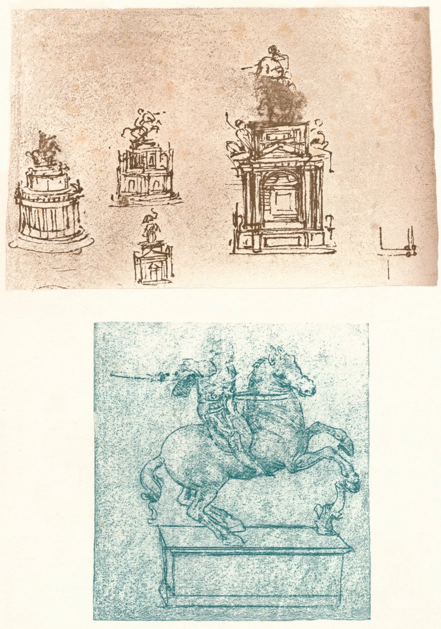 斯福尔扎纪念碑的两项准备研究，c1482-c1499 1883 作者 达芬奇（Leonardo da Vinci）