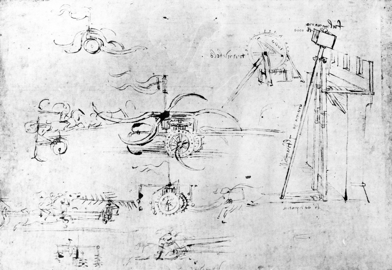 武器装备设计，跟随。 40v-a（纸和笔墨） 作者 达芬奇（Leonardo da Vinci）