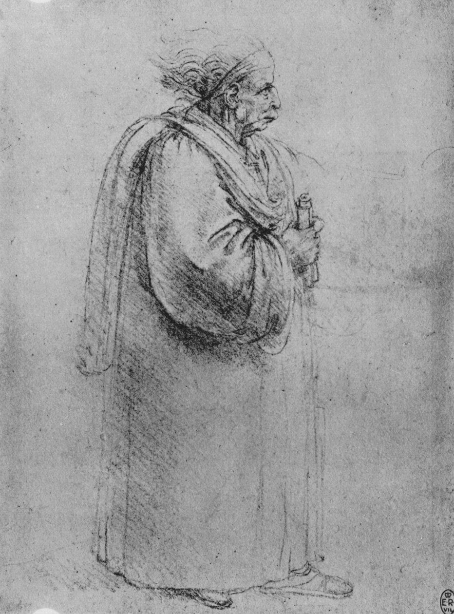 右侧剖面中一位老人的全长，c1480 1945 作者 达芬奇（Leonardo da Vinci）