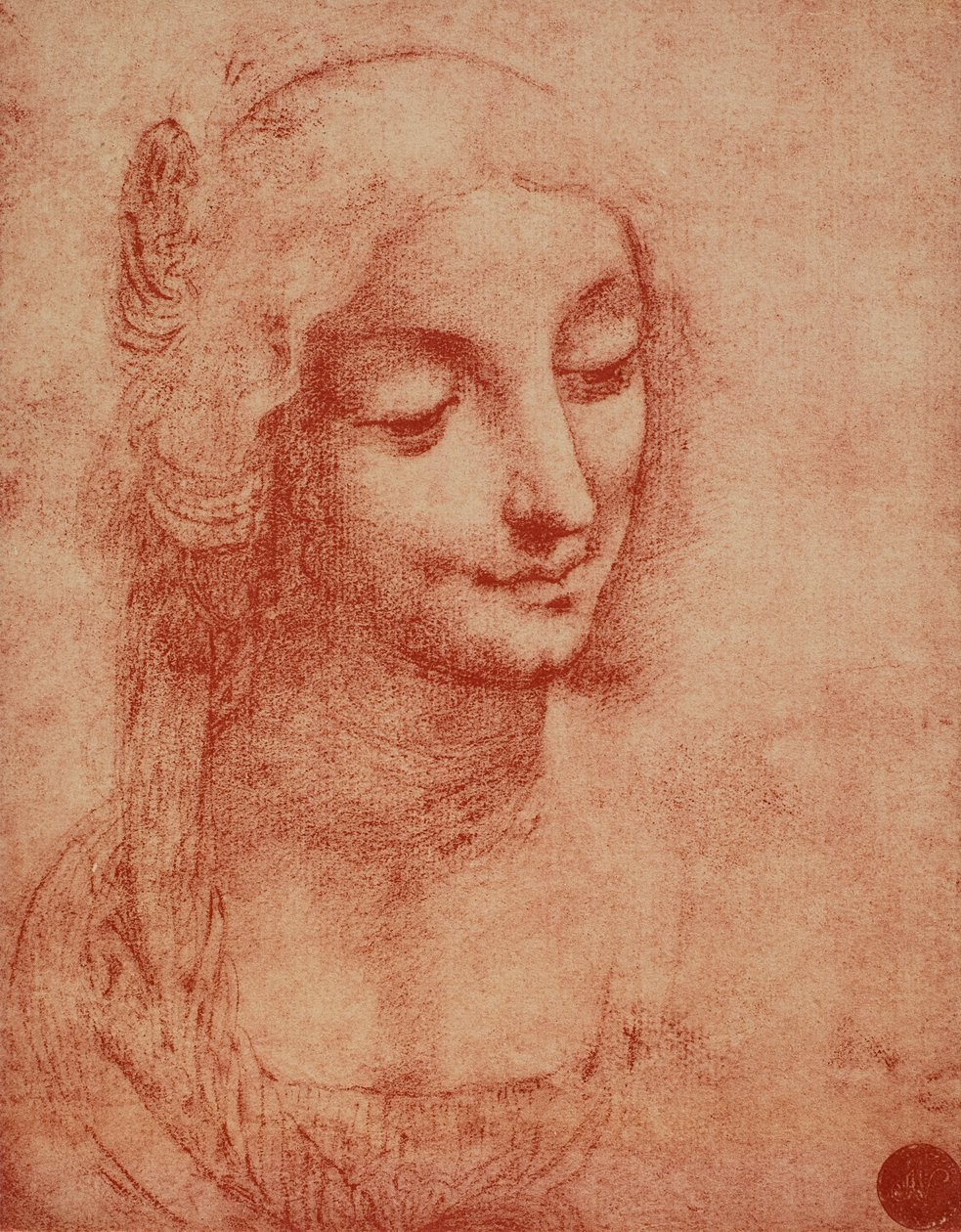 女人的脸，由列奥纳多·达·芬奇绘制。 威尼斯学院美术馆 作者 达芬奇（Leonardo da Vinci）
