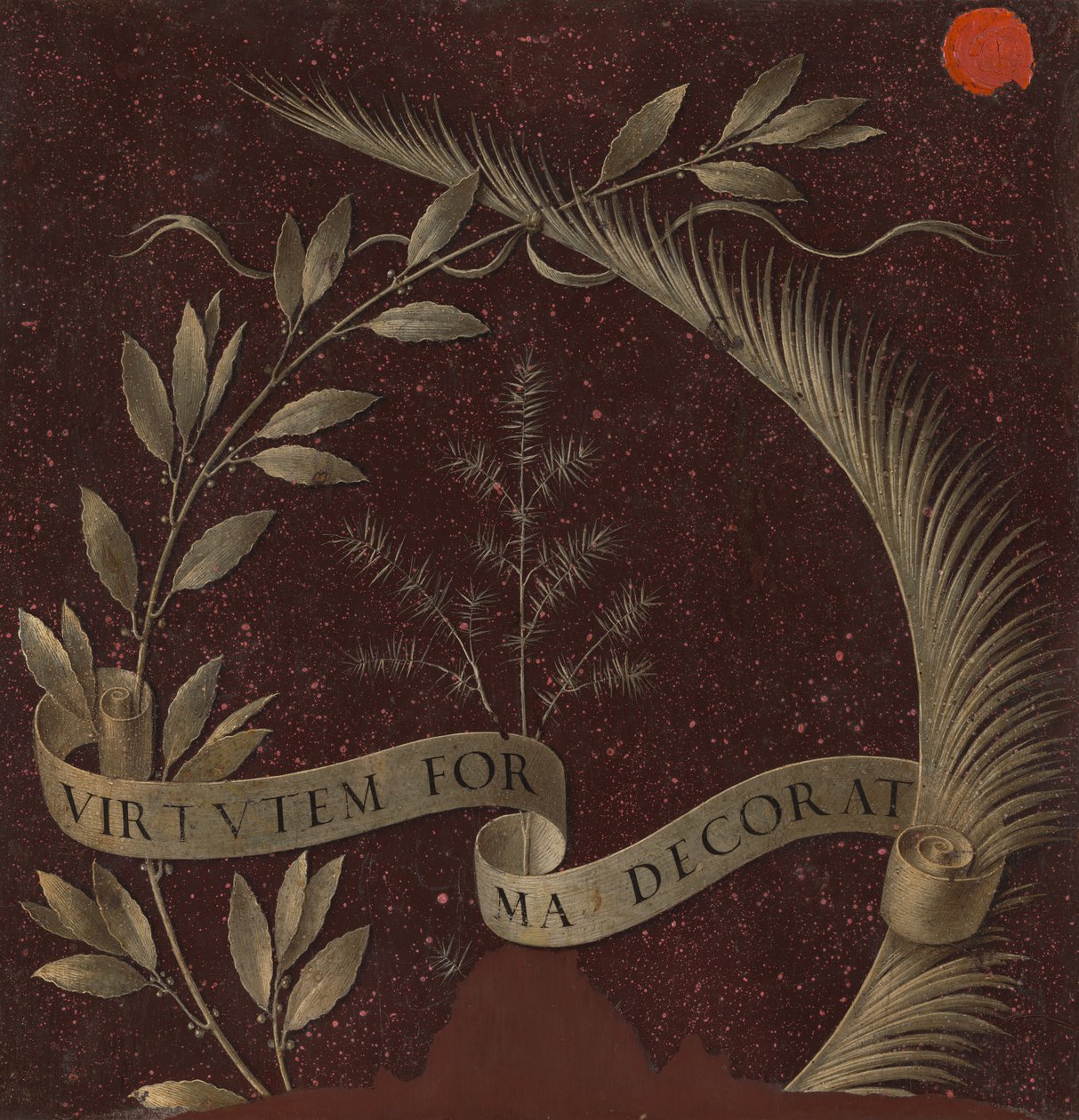 月桂、棕榈和杜松花环，卷轴上刻有Virtutem Forma Decorat[背面] 作者 达芬奇（Leonardo da Vinci）