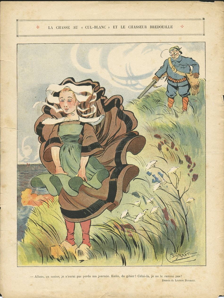 莱昂斯-布勒特（1865-1915 年）在《乡村报》上的插图，2010 年 9 月 3 日 - 猎杀白色 cul-blanc 和假猎人 - 乡村, 休闲, 自然植被, 狩猎猎人, 海洋水产 - 农民, 农场主 作者 莱昂斯·伯雷特