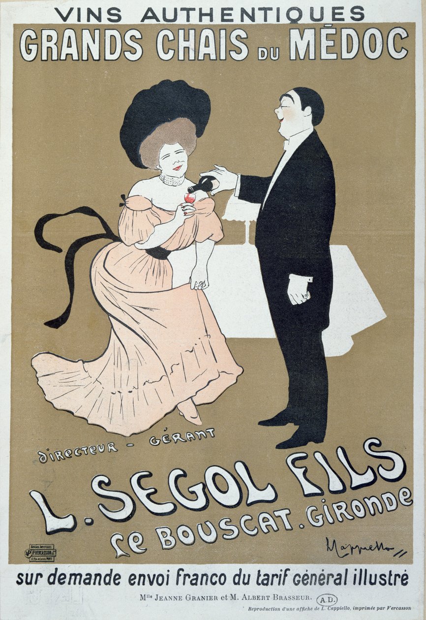 1905年由L. Segol和Sons制作的梅多克海报广告葡萄酒 作者 莱昂内托·卡皮耶洛