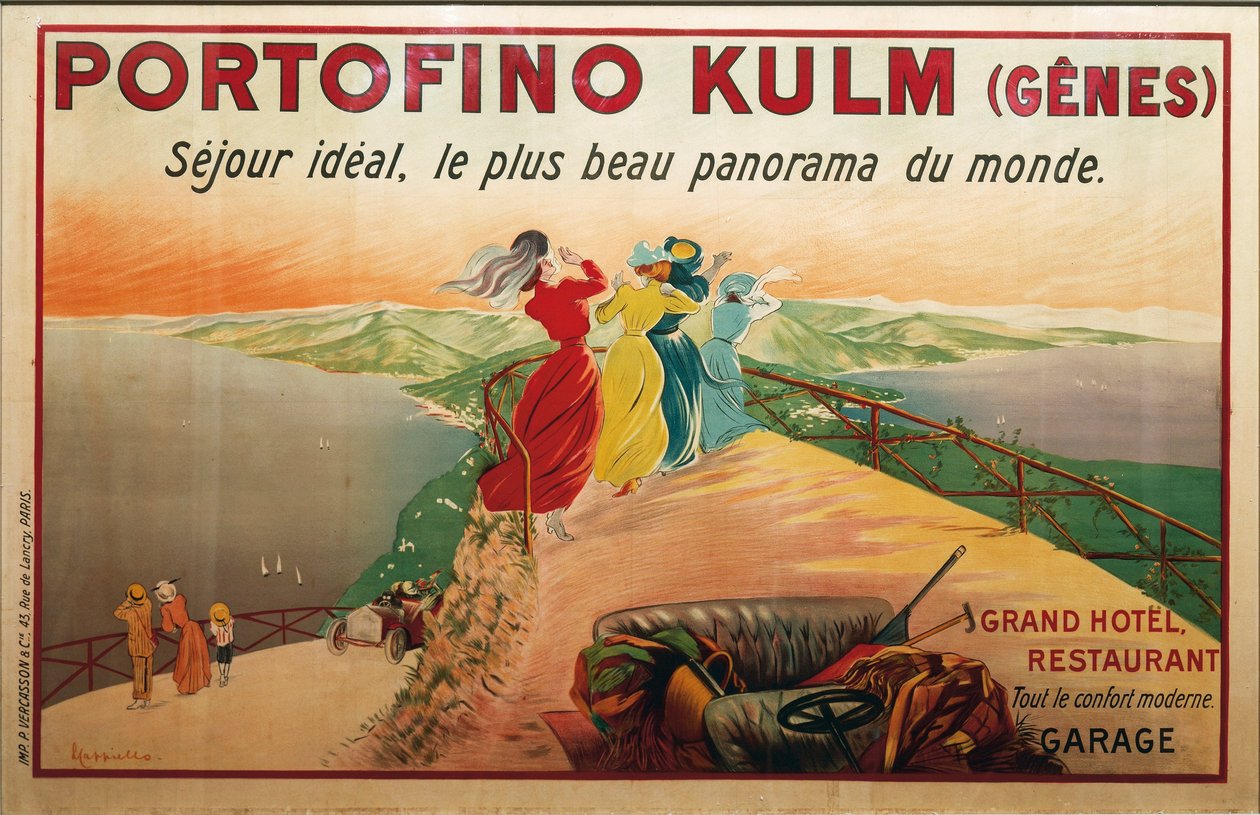 波托菲诺酒店的广告，波托菲诺库尔姆，Leonetto Cappiello 的插图，海报 作者 莱昂内托·卡皮耶洛