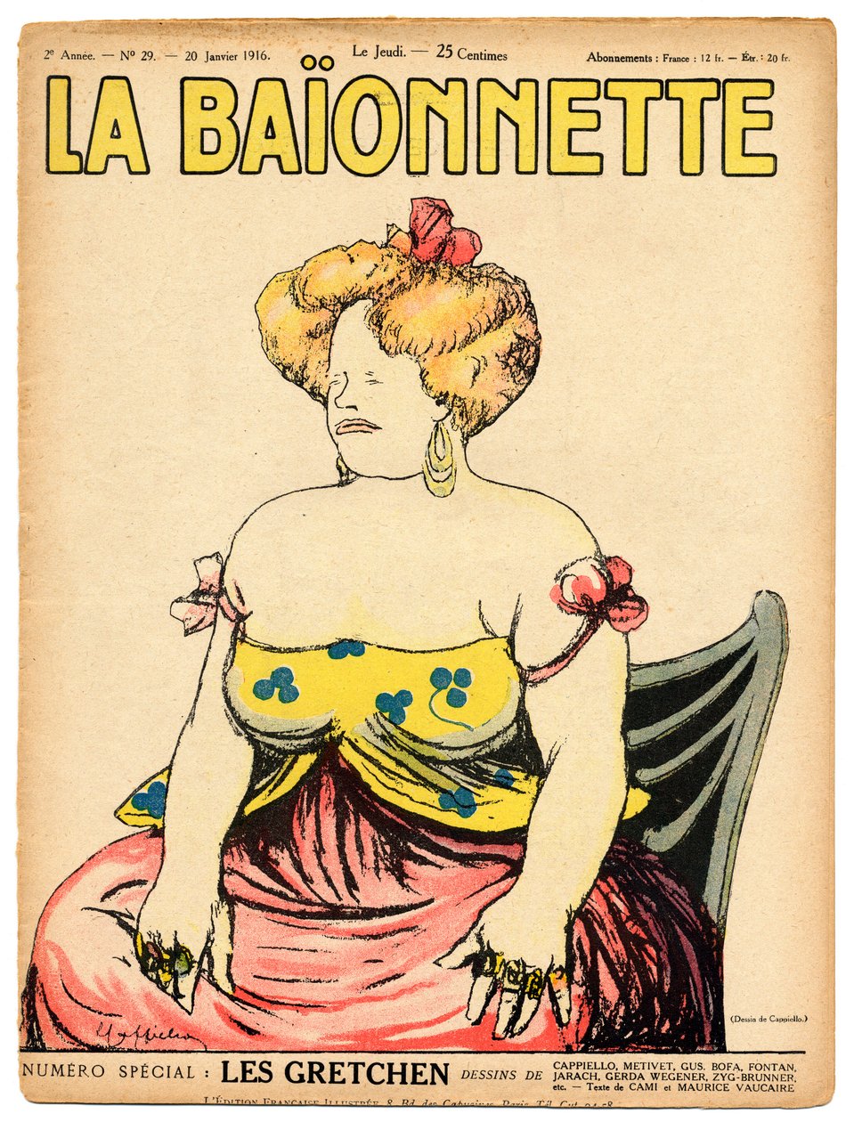 La Baionnette》的封面，色彩讽刺。 作者 莱昂内托·卡皮耶洛