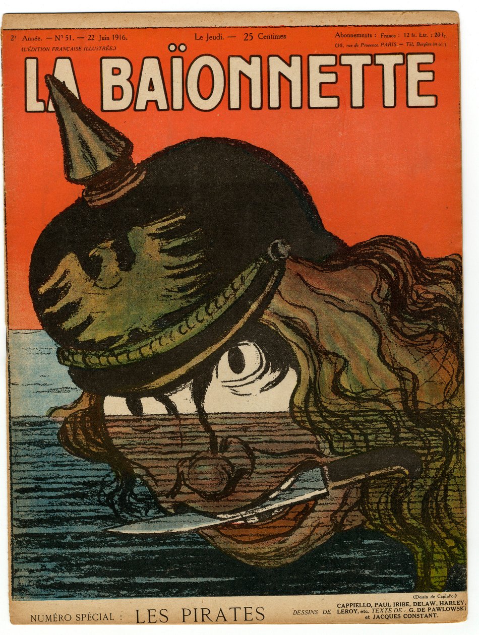 La Baionnette》的封面，色彩讽刺。 作者 莱昂内托·卡皮耶洛