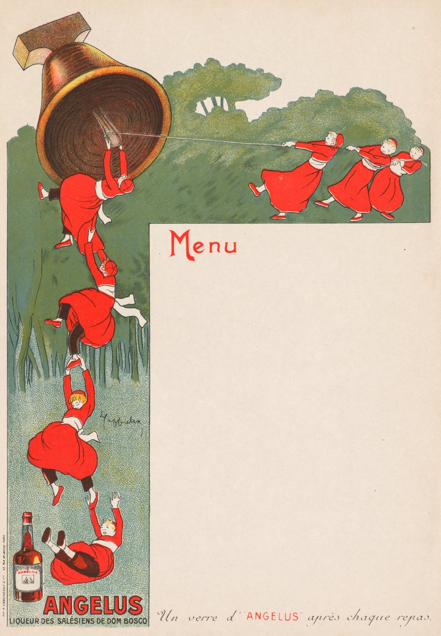 菜单页Angelus：Dom Bosco销售员的Liqeur，1911年。 作者 莱昂内托·卡皮耶洛