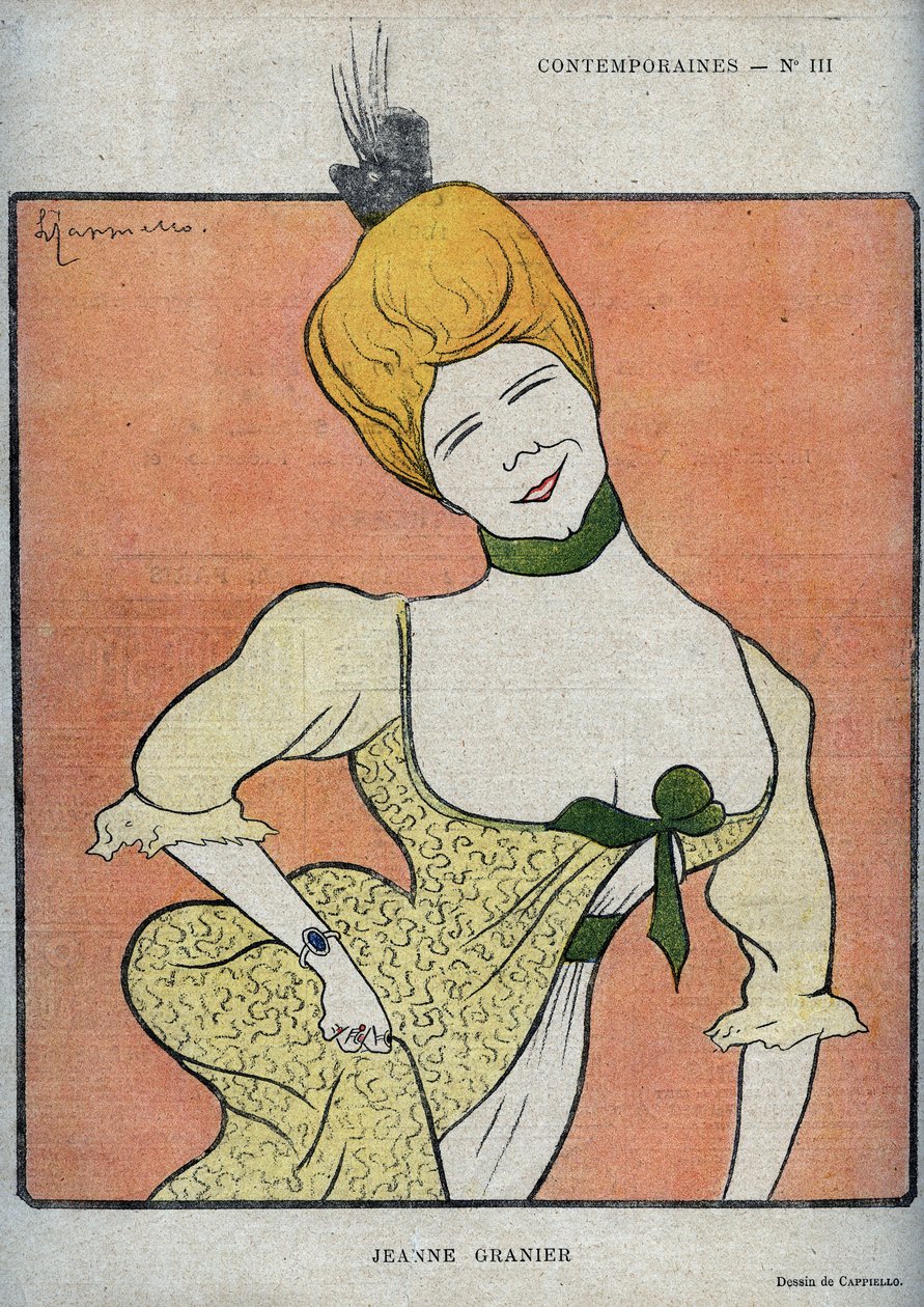 Portrait of the French comedian Jeanne Granier (1852-1939) - drawing by Leonetto Cappiello (1875-1942) in “” The Rire””” of 1898 作者 莱昂内托·卡皮耶洛