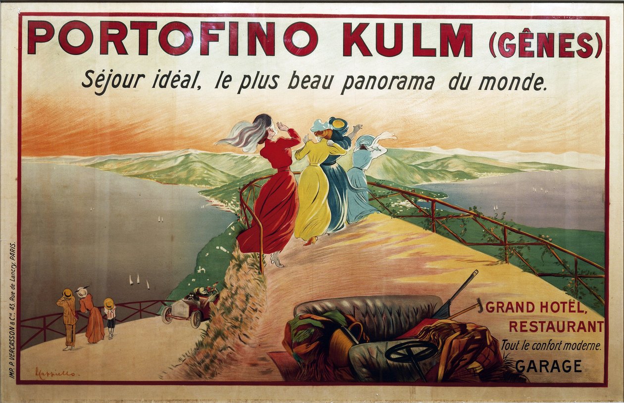 海报，20 世纪。 波托菲诺酒店的广告。 Portofino Kulm (Genes) (海报) 作者 莱昂内托·卡皮耶洛