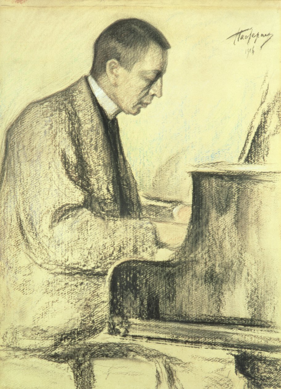 Sergei Vasilievich Rachmaninov（1873-1943）钢琴画像，1916年（纸上粉彩） 作者 列昂尼德·奥西波维奇·帕斯捷尔纳克