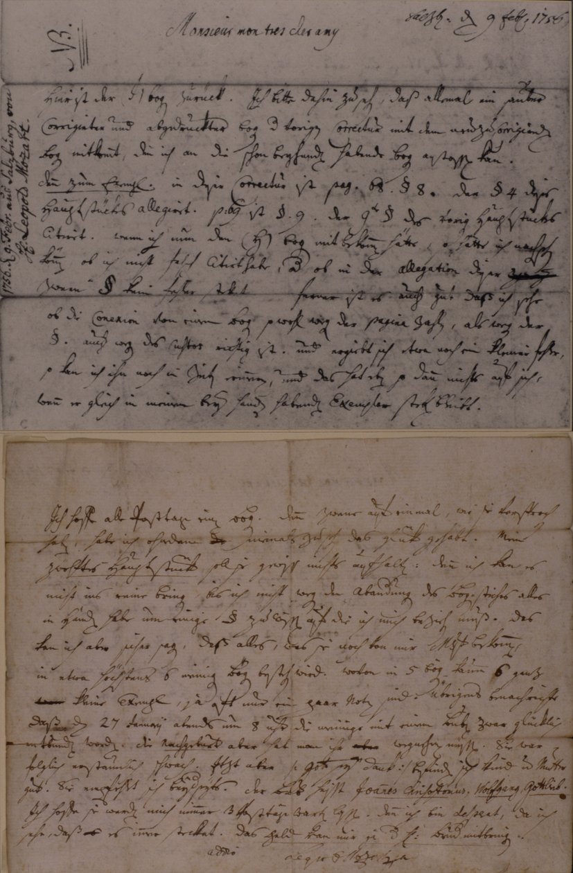 Leopold Mozart的来信告诉JJ Lotter他的儿子Amadeus Mozart的诞生，1756年2月9日 作者 利奥波德·莫扎特