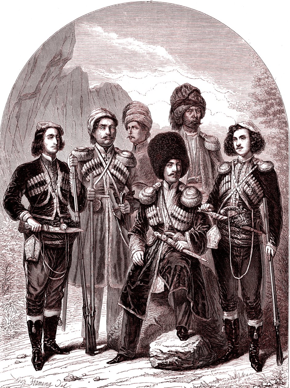 1865 年的外高加索和格鲁吉亚。俄罗斯。（雕刻） 作者 利奥波德·弗拉门