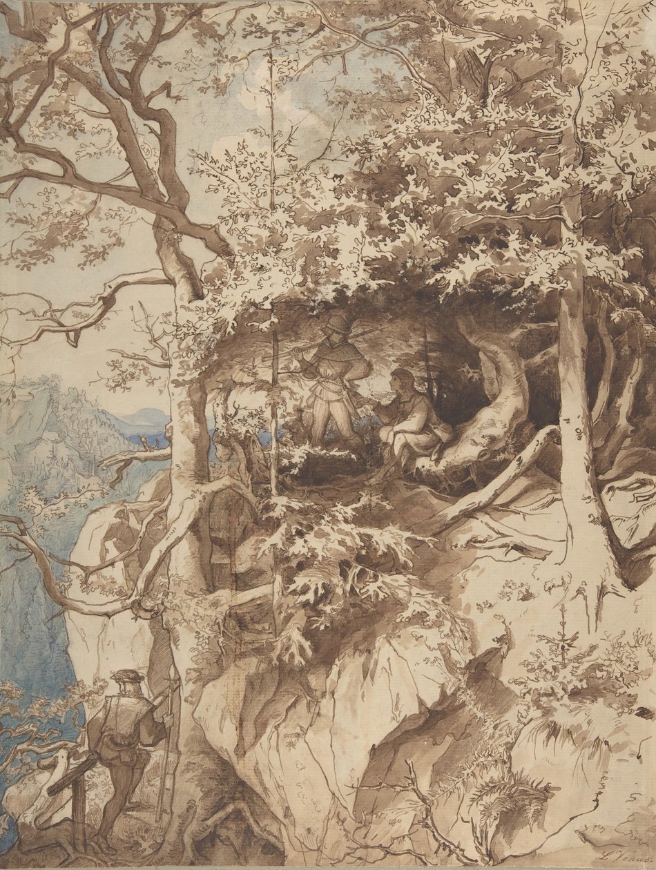 山上展望中的猎手，约1870年。 作者 利奥波德维纳斯