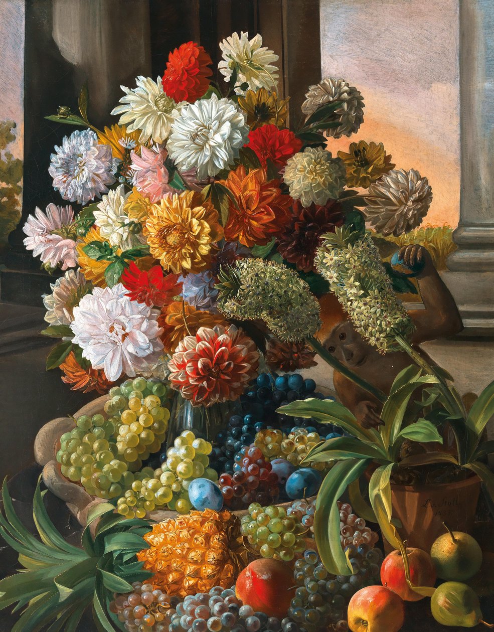 利奥波德-冯-斯托尔 鲜花和葡萄静物画 作者 利奥波德·冯·斯托尔