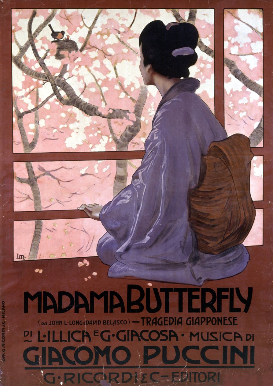 Affiche de Leopoldo Metlicovitz pour ""Madame Butterfly"" de Giacomo Puccini realisée pour la premiere representation le 17 fevrier 1904. 作者 利奥波多·梅特里科维奇