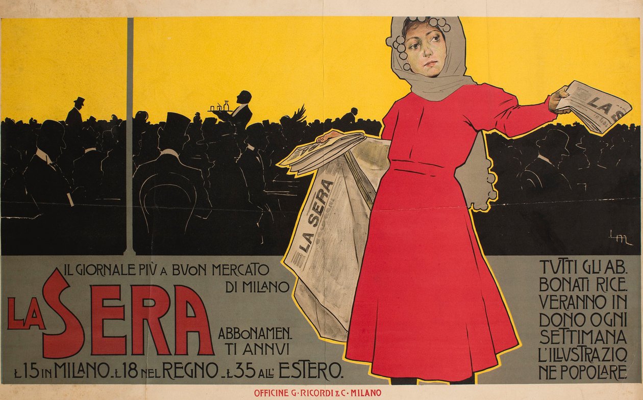 La Sera.米兰最便宜的报纸，1892年。 作者 利奥波多·梅特里科维奇