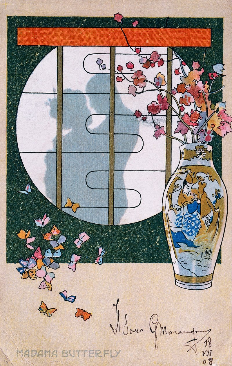 为《蝴蝶夫人》在布雷西亚的首演制作的明信片 作者 利奥波多·梅特里科维奇