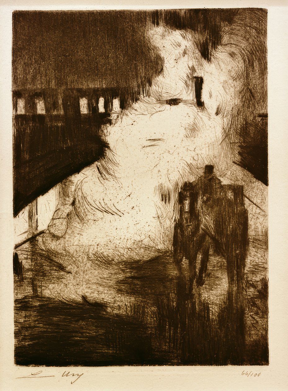 L.Ury，夜间印象（机车蒸汽前带驾驶室） 作者 小乌里