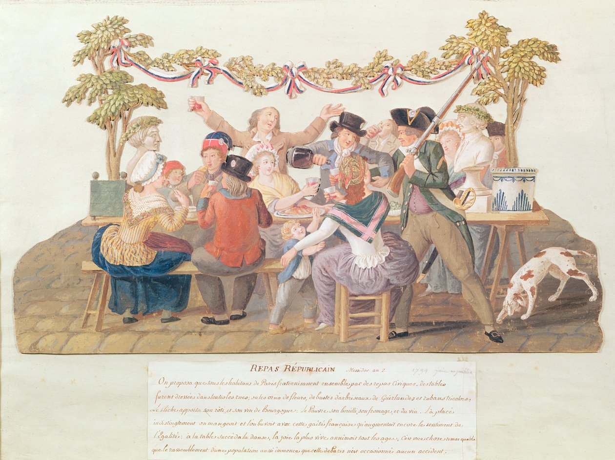 共和党人用餐，Messidor，第二年（1794年6月至7月）（wc und gouache on card） 作者 莱索尔兄弟