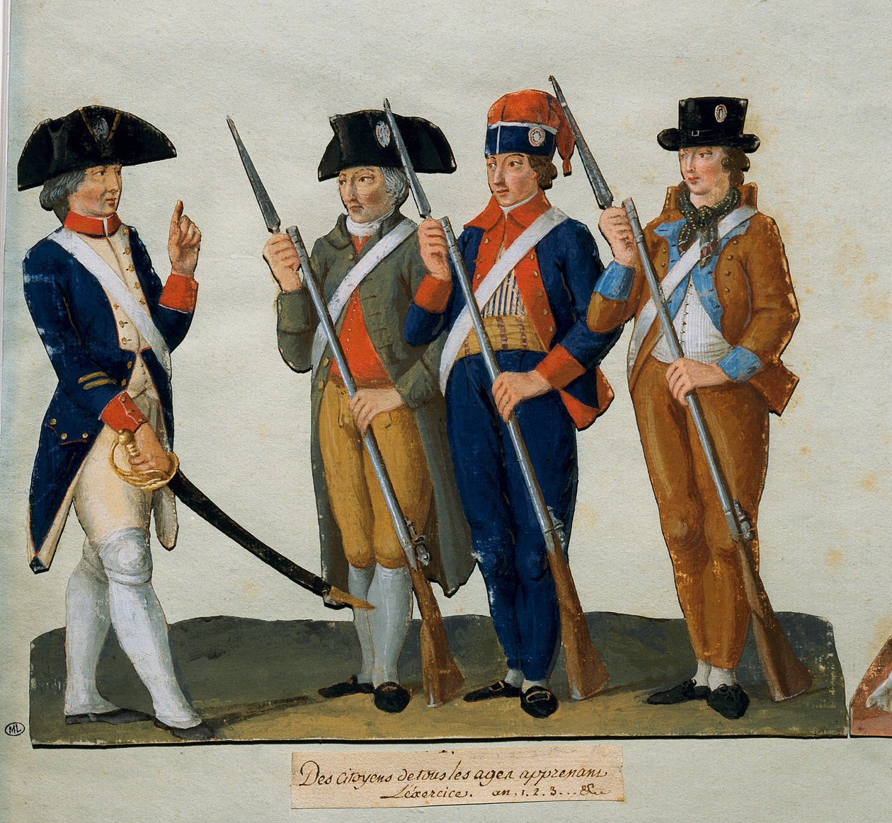 法国大革命：Lesueur 兄弟（18 世纪）巴黎的“公民运动”水粉画。 卡纳瓦莱博物馆 作者 莱索尔兄弟