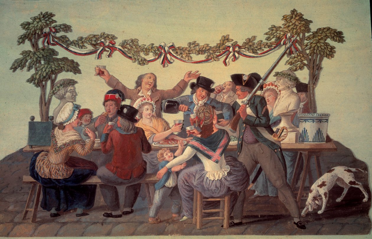 1789 年法国大革命：“共和餐”。 水粉画 freres Lesueur（18 世纪） 作者 莱索尔兄弟