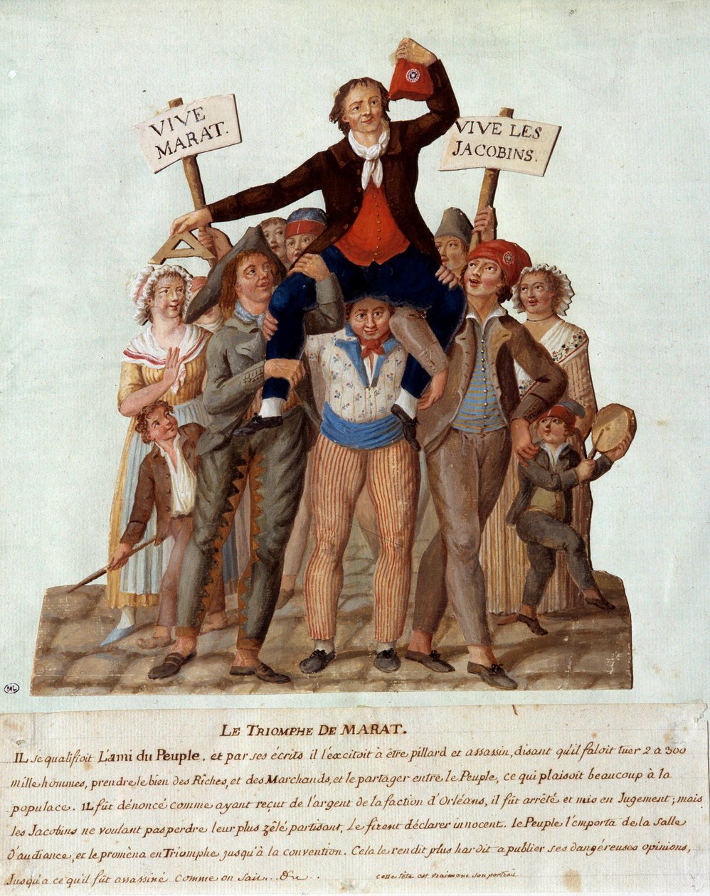 法国大革命：“马拉的胜利”” 让-保罗（Jean Paul）马拉（1743-1793 年），巴黎国民代表大会的代表，因为人民反对富人的暴力立场而支持 人们。 水粉画法 作者 莱索尔兄弟
