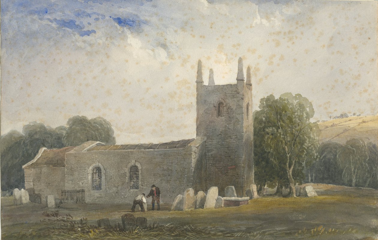 巴特顿教堂（Butterton Church）：水彩画，nd [c1830-1840] 作者 刘易斯·约翰·伍德