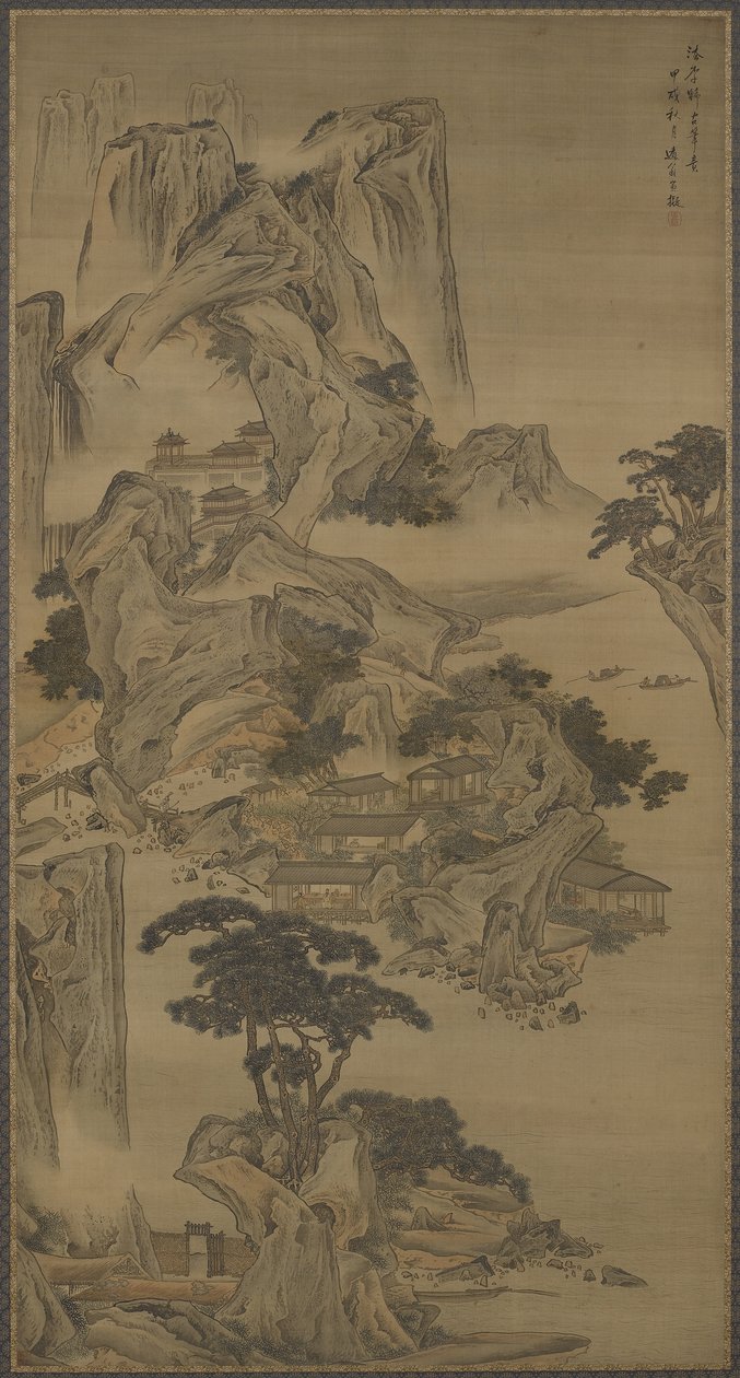 1694年清朝李唐风格的河上退休（丝绸上的墨水和颜色） 作者 李茵