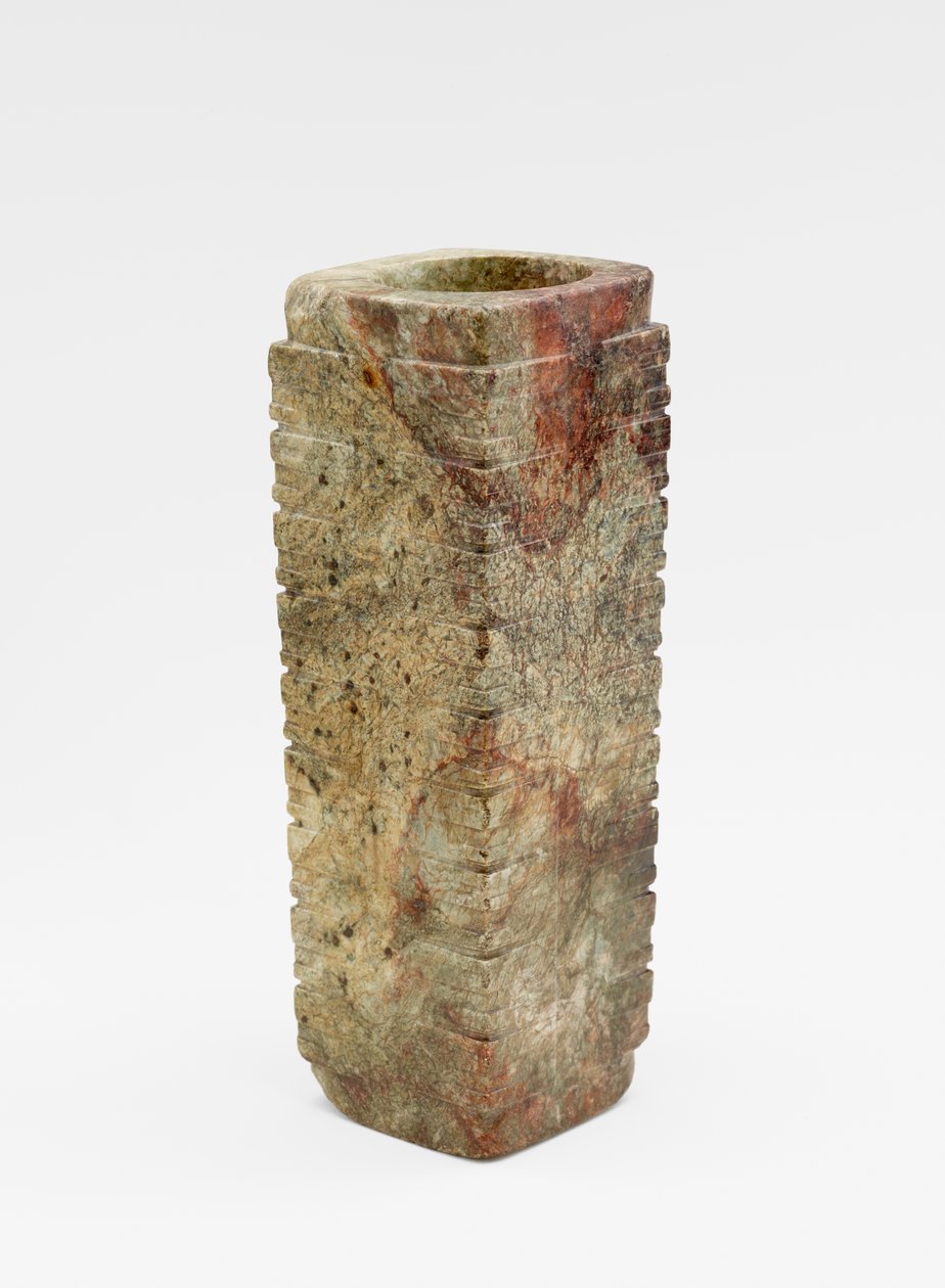 Nine-tier tube (cong 琮) with masks, c.3300-2250 BC (jade, nephrite) 作者 良zhu文化