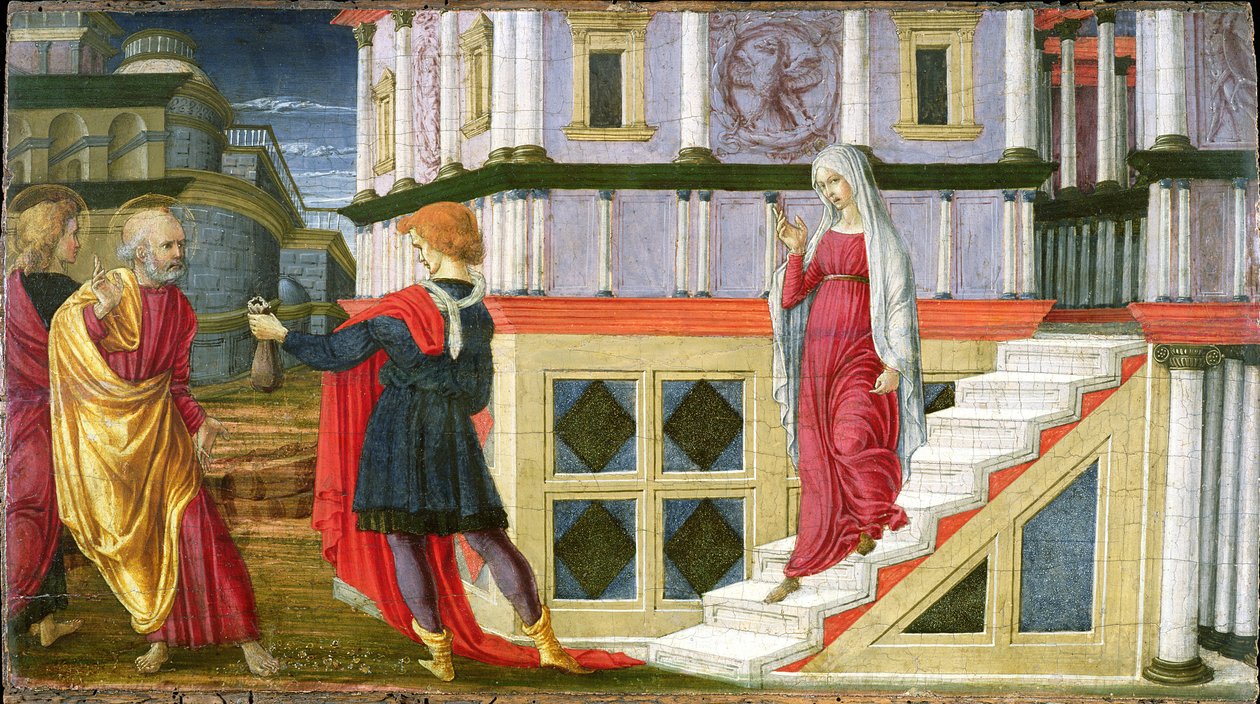 Simon Magus提供圣彼得金钱，1470-75（面板上的蛋彩画） 作者 维罗纳自由主义者