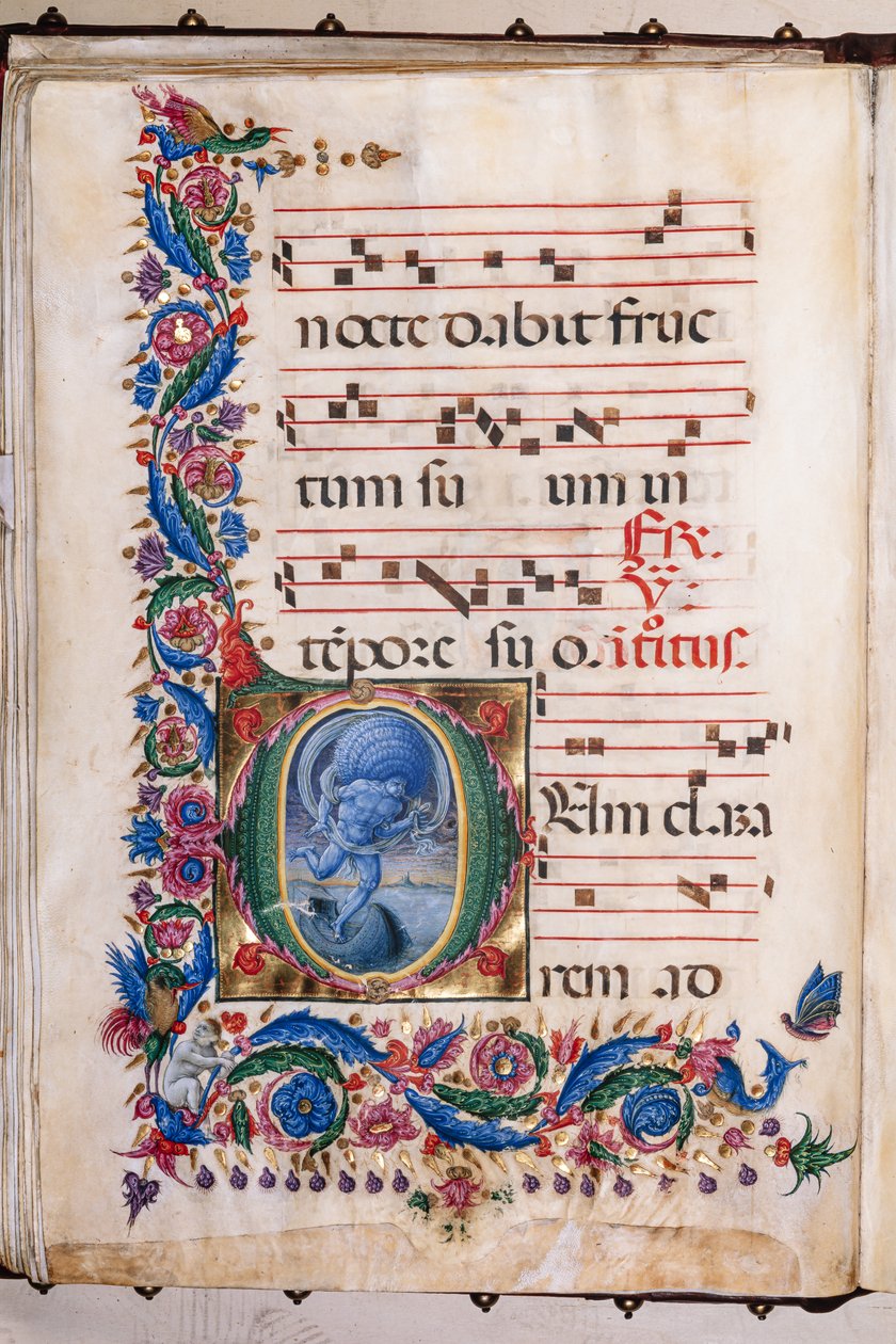 皮科洛米尼图书馆：唱诗班唱本，cod.20.5, ff.36v 与 "Aeolus"，作者为 Liberale da Verona（约 1445 - 1527/9）。 作者 维罗纳自由主义者