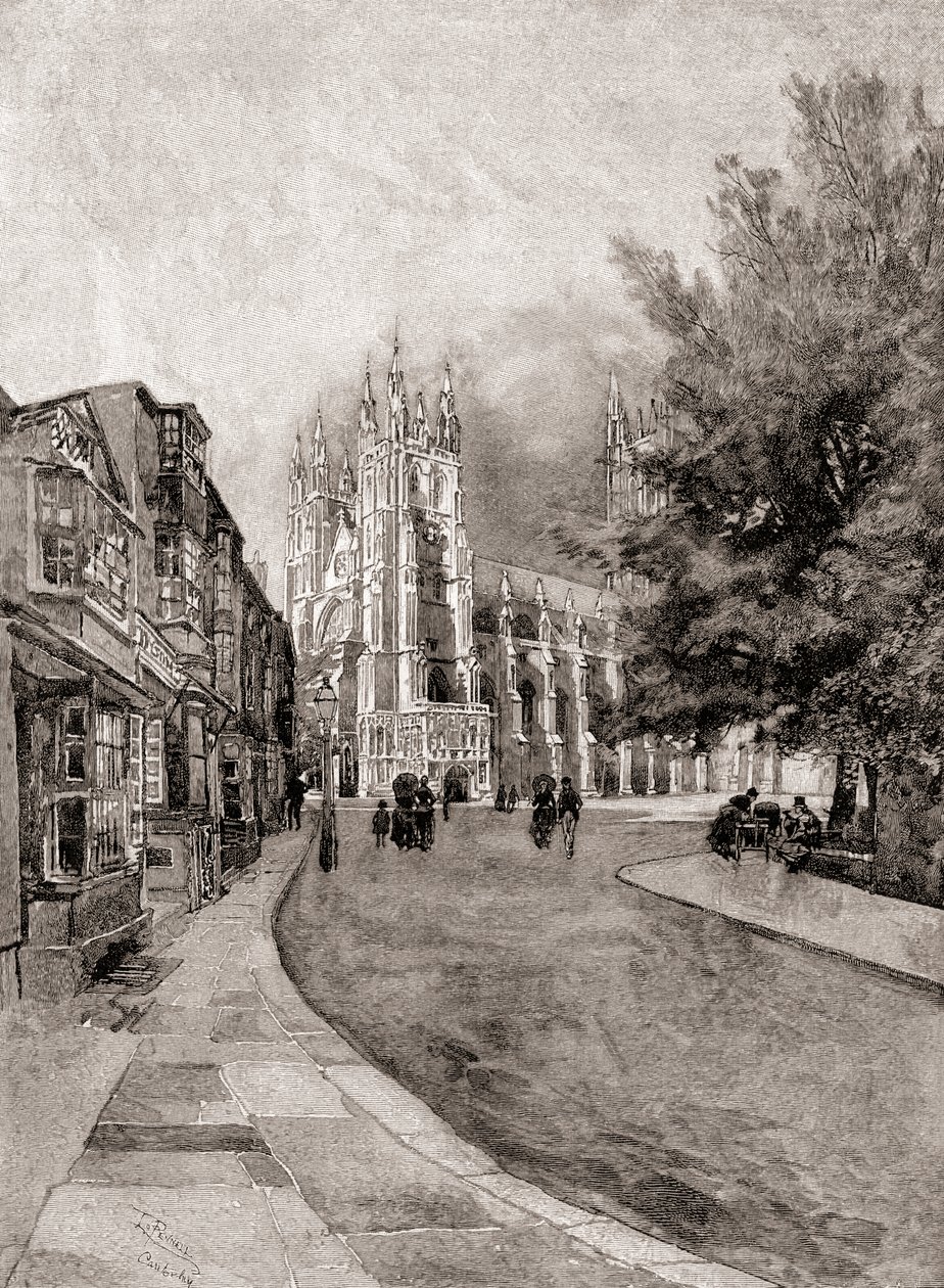 坎特伯雷大教堂，来自基督城门户，来自世纪杂志，1887 年出版（雕刻） 作者 未知未知