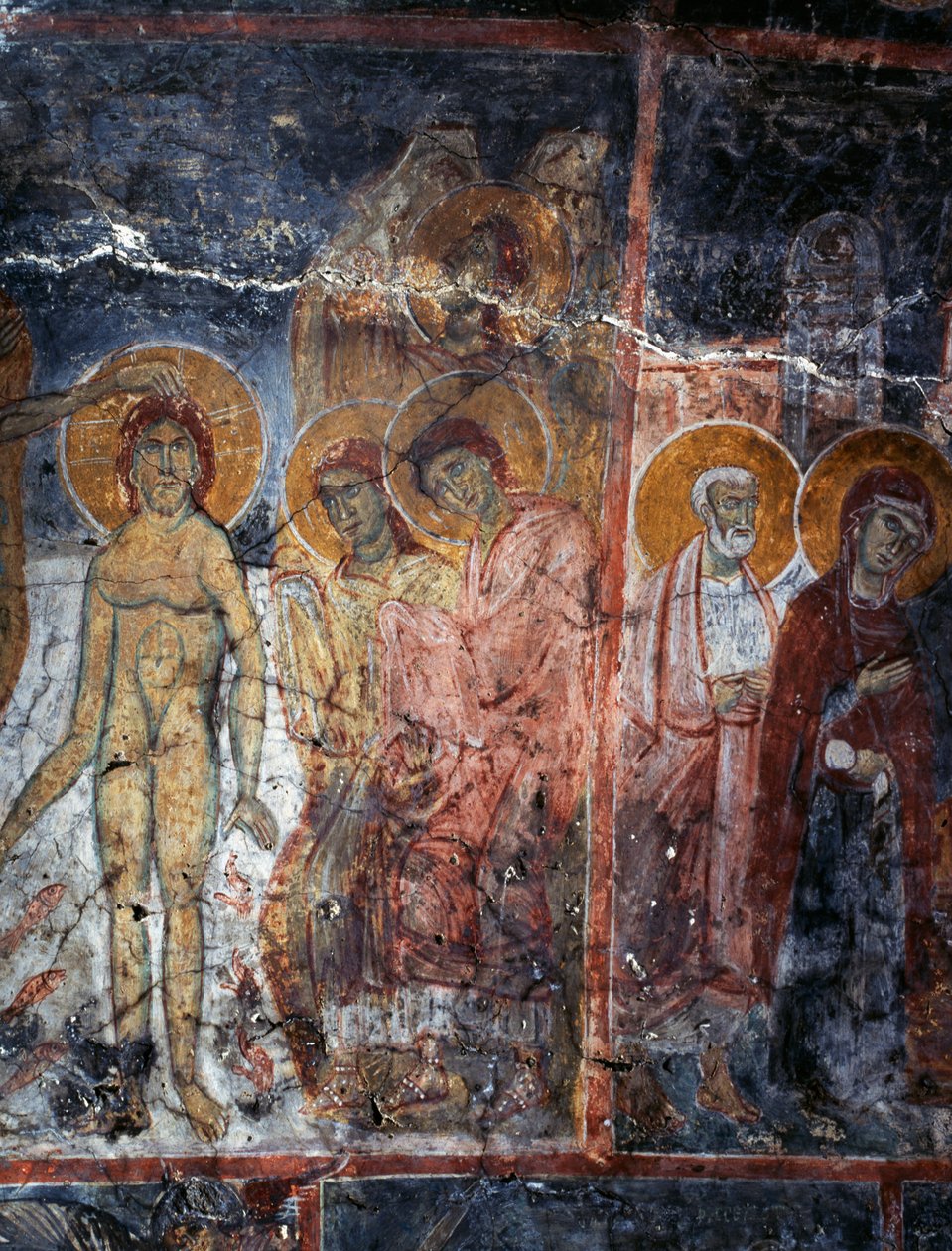 基督、麦当娜和圣徒，希腊克里特岛迪亚维德 Agios Georgios 修道院的壁画（照片） 作者 未知未知