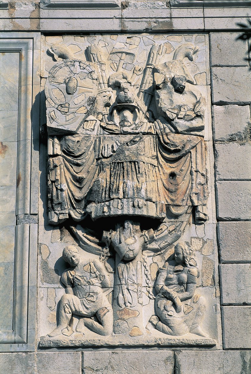 墙上的雕塑特写，Trophee Des Alpes, La Turbie, Provence-Alpes-Cote D