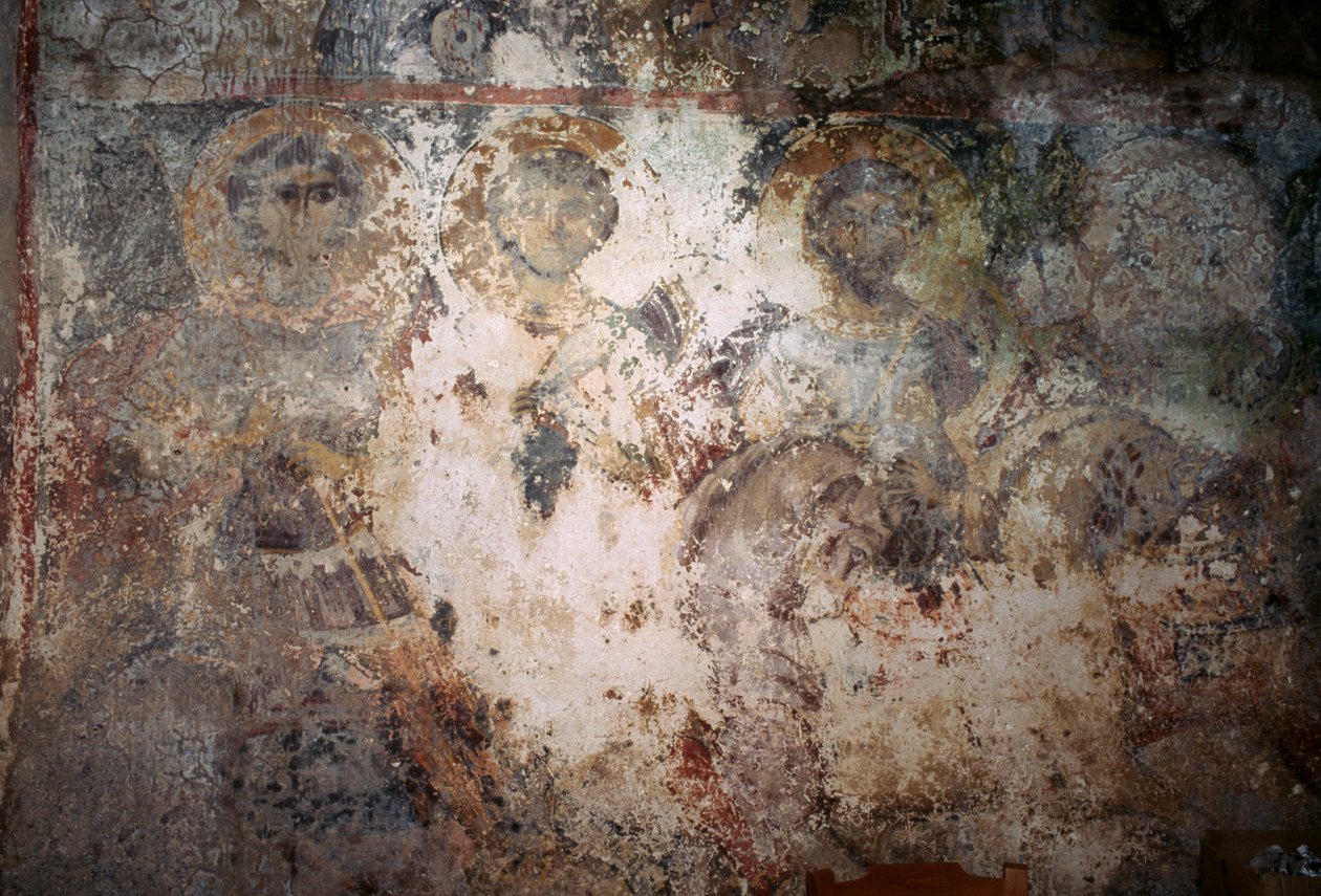 损坏的壁画与圣徒，变形索蒂罗斯教堂，Voutas，克里特岛，希腊（照片） 作者 未知未知