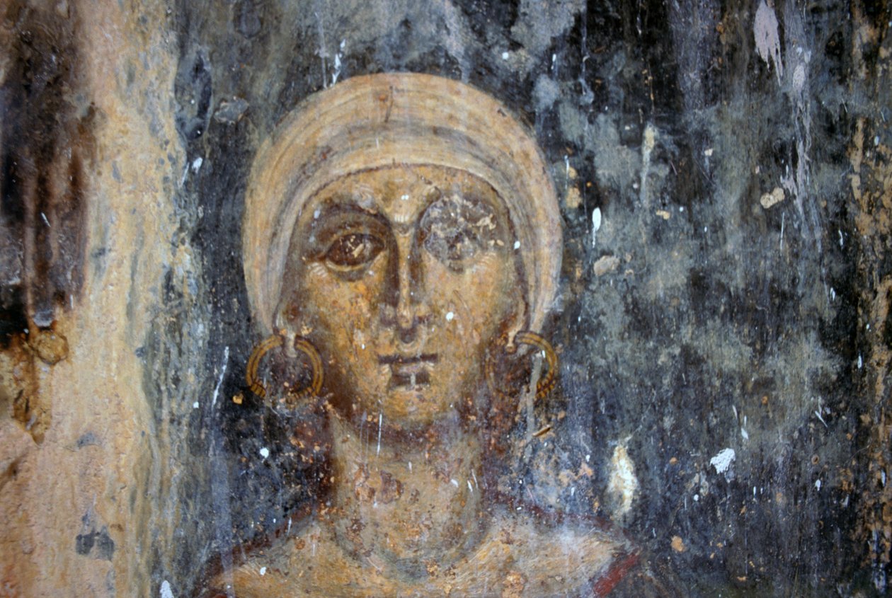 希腊克里特岛凯法利Agios Athanasios拜占庭教堂的壁画中的女性形象（照片）。 作者 未知未知