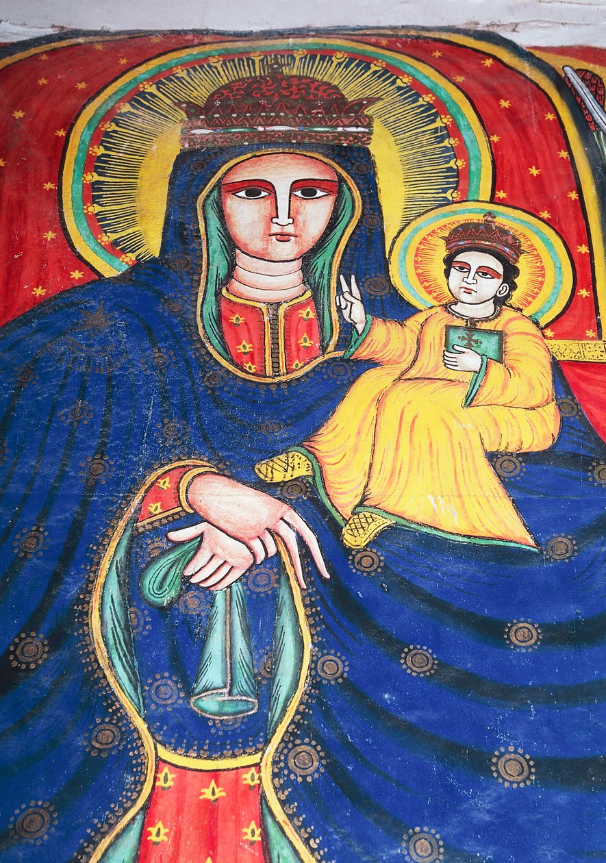 描绘玛丽和孩子的壁画，锡安圣母玛利亚教堂（17 世纪），阿克苏姆（联合国教科文组织世界遗产名录） 作者 未知未知
