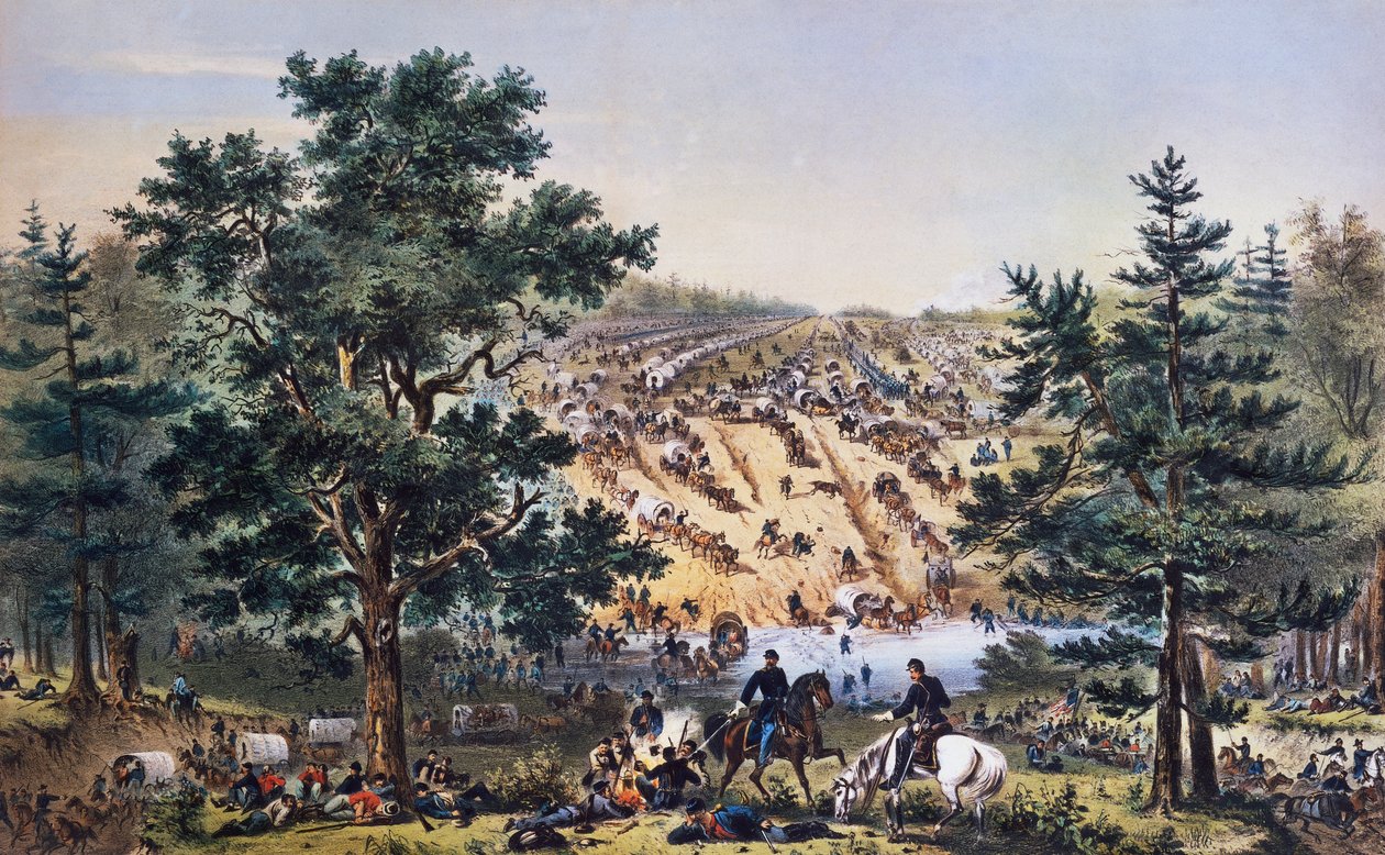 乔治-布林顿-麦克莱伦的撤退，熊溪岔口，波托马克军队，1862年7月，约翰-巴杰-巴切尔德绘图，布福德雕刻，美国南北战争，美国 作者 未知未知
