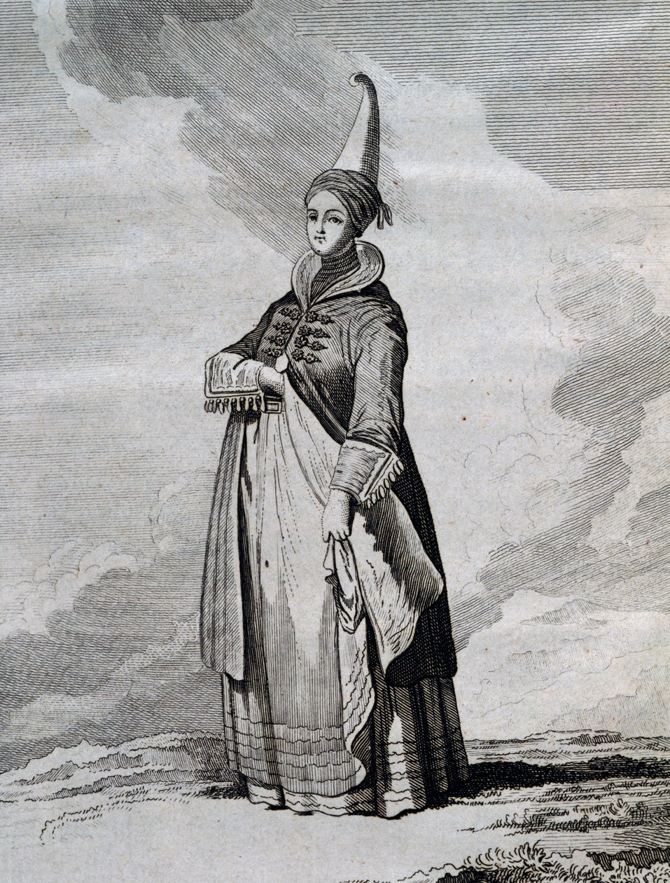 冰岛妇女，来自伊夫-约瑟夫-德-凯尔盖朗-特里马雷克（1734-1797）1767年和1768年之间在北海的航行的雕刻。 作者 未知未知