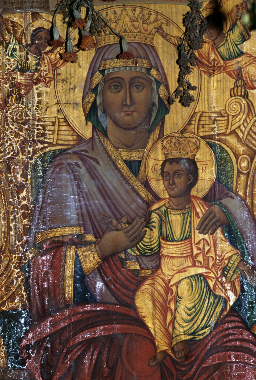 麦当娜和孩子，镀金画，拜占庭式的 Agios Georgios 教堂，Vathi，希腊克里特岛（照片） 作者 未知未知