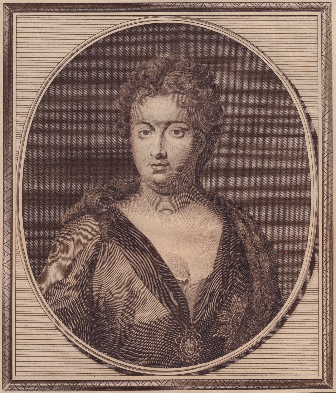 英国女王安妮·斯图尔特 (1665-1714) 的肖像，铜版画，由约翰·戈尔达 (John Goldar，1729-1795) 绘制，由 G Kneller 绘制 作者 未知未知