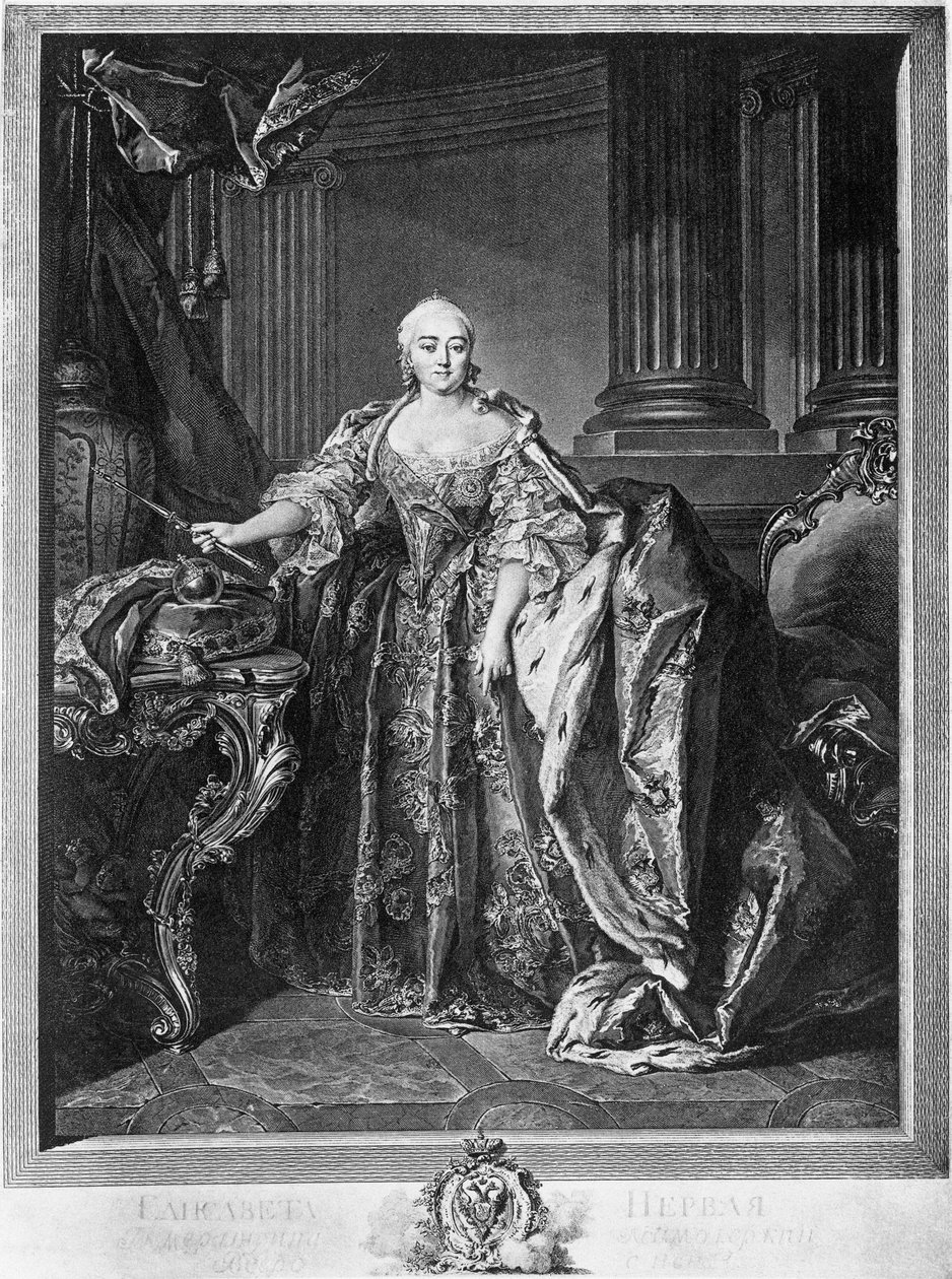 伊丽莎白彼得罗夫娜 (1709-1761) 的肖像，俄罗斯皇后从 1741 年到她去世，雕刻 作者 未知未知
