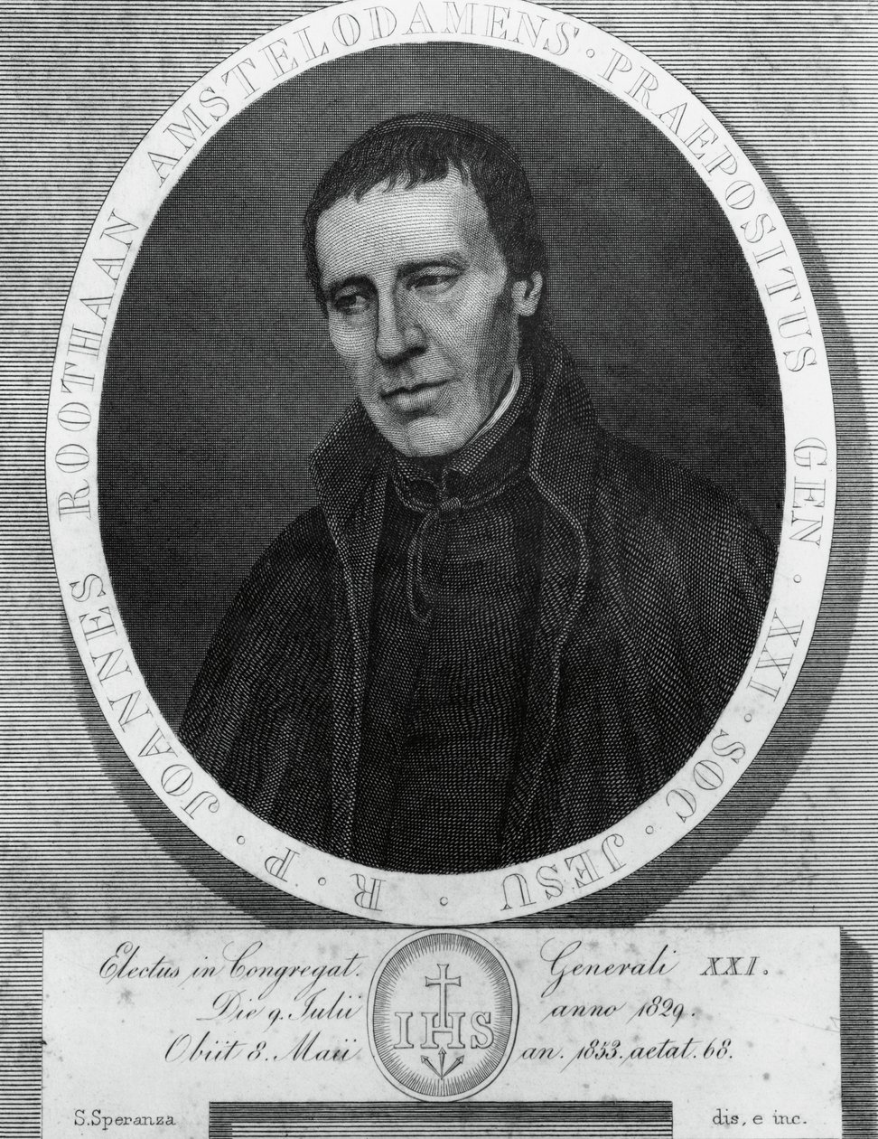 Jan Philipp Roothaan (1785-1853) 的肖像，荷兰耶稣会士和耶稣会第 21 任总干事，由 Serafino Speranza (1862-1911) 绘制和雕刻，由 Frans Quartier 绘制 作者 未知未知