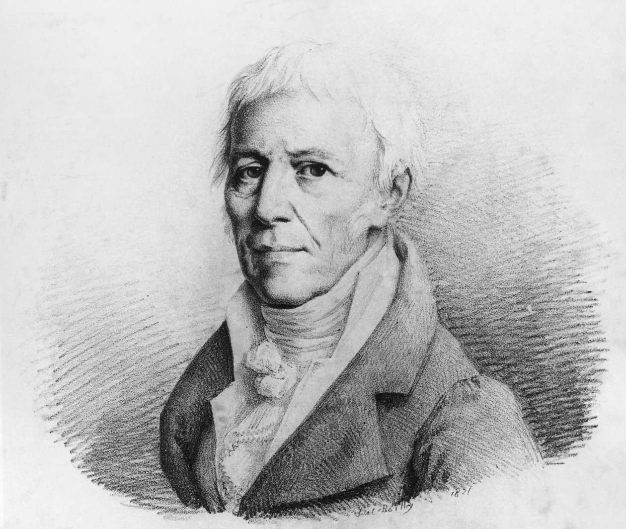 Jean-Baptiste Pierre Antoine de Monet 的肖像，Chevalier de Lamarck (1744-1829)，法国博物学家、动物学家、生物学家、学者和达尔文进化论的先驱，雕刻 作者 未知未知