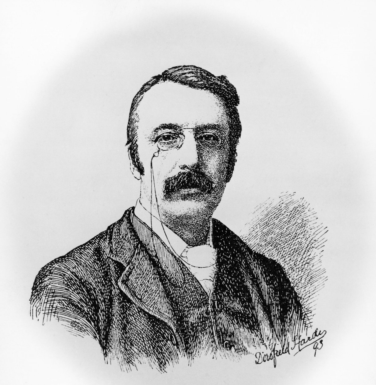 查尔斯·维利尔斯·斯坦福爵士 (1852-1924) 的肖像，爱尔兰作曲家和指挥家，多罗菲尔德·哈代 (1853-1937) 绘制后雕刻 作者 未知未知