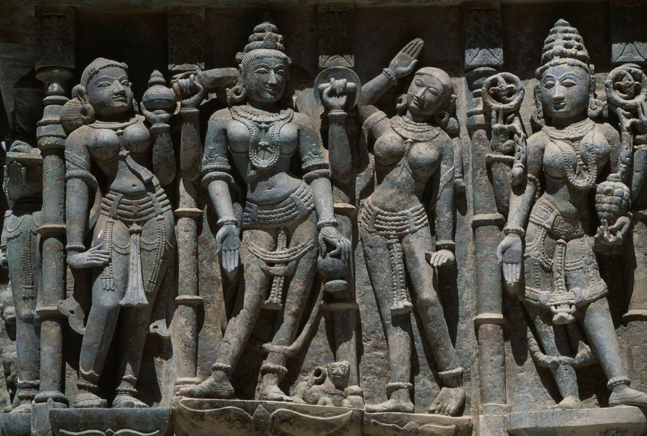 印度古吉拉特邦Palitana的Shatrunjaya山上的Vimalavasi Tuk寺庙群的Adishvara寺庙，描绘女性形象的浮雕。 作者 未知未知