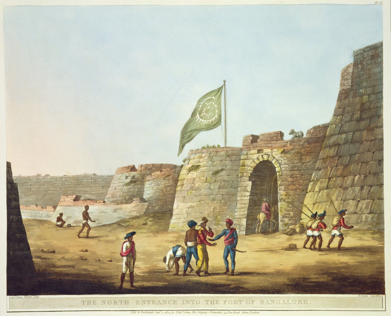 北入口进入班加罗尔堡，从迈索尔王国风景如画的风景板块15，由H. Merke，酒吧雕刻。作者：Edward Orme（1774-c.1820）1804（aquatint） 作者 詹姆斯·亨特中尉