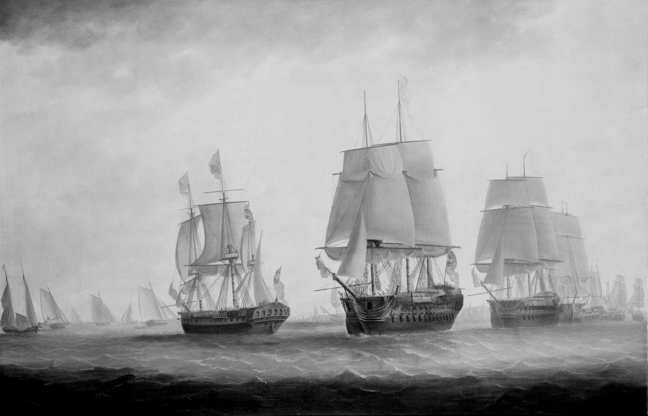 1789年8月18日，在HMS南安普敦的乔治三世审查普利茅斯附近的舰队 作者 威廉·艾略特中尉