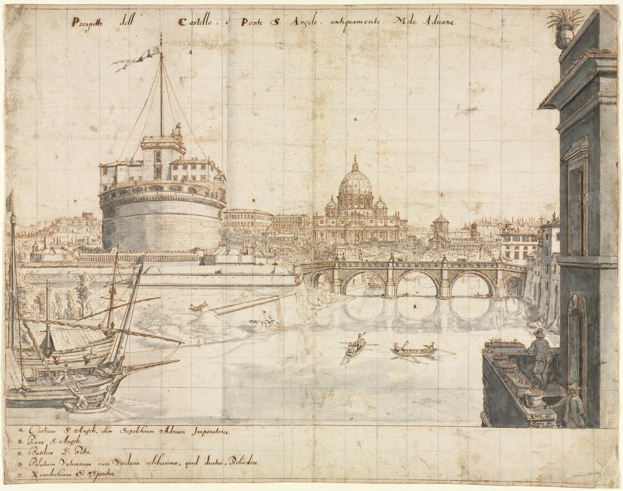 罗马十八景：圣天使城堡，1665年。 作者 列文·克鲁伊