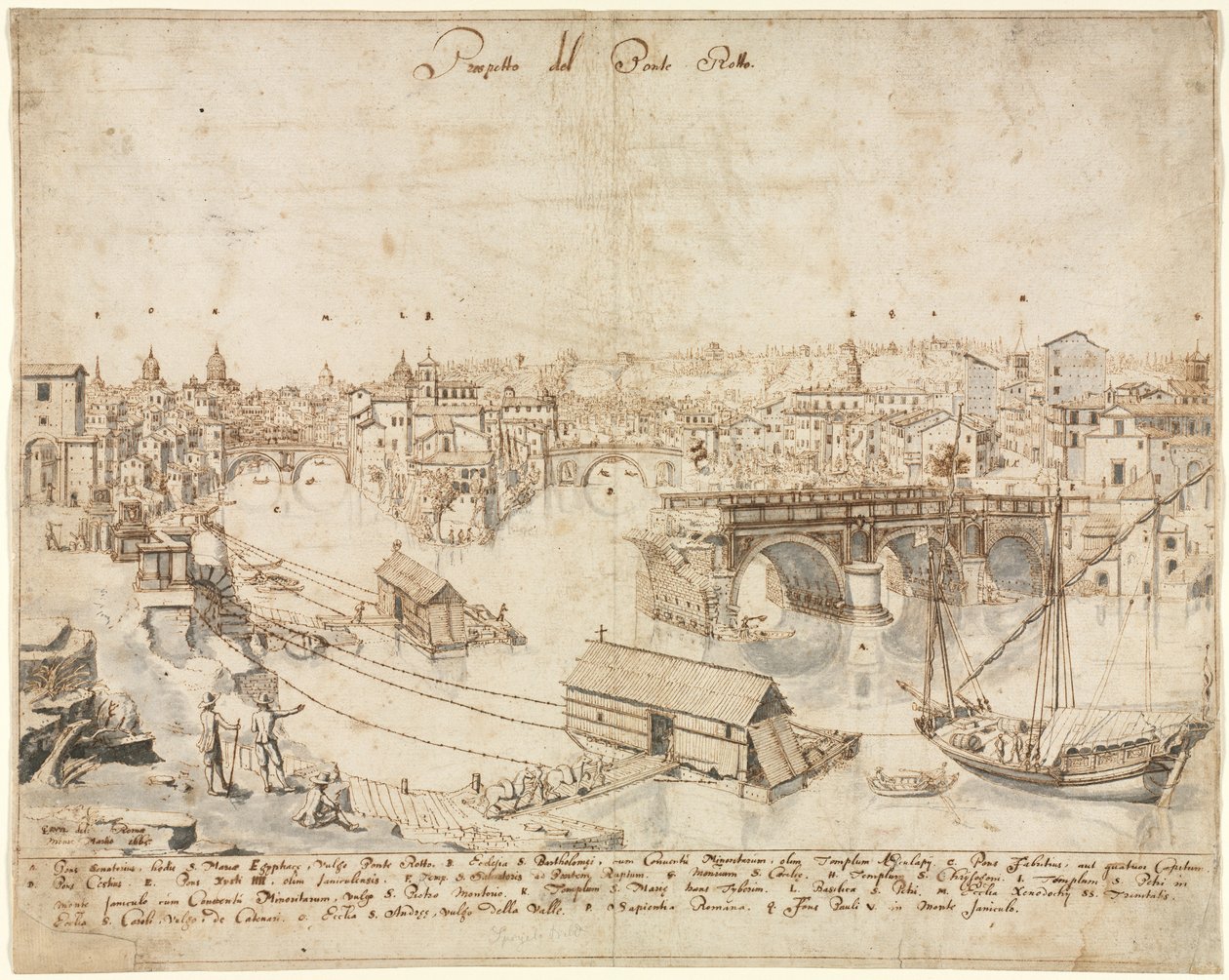 罗马十八景：罗托桥，1665年。 作者 列文·克鲁伊